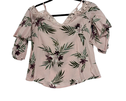 Aéropostale Pink Floral Crochet Cold-Shoulder Blouse