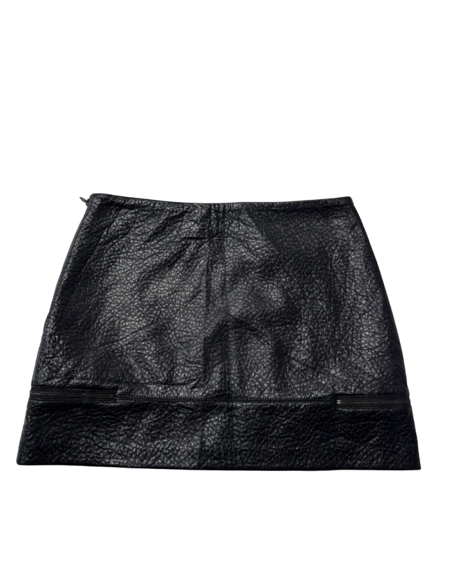 Zara Black Textured Faux Leather Mini Skirt with Zipper Details