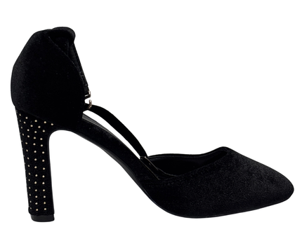Vincci Black Velvet Studded Block Heel Heels