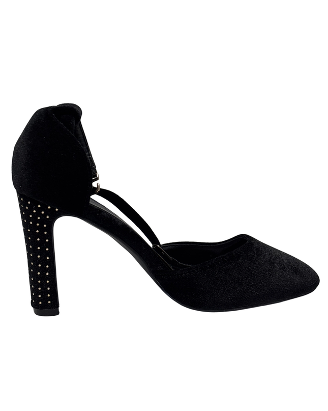 Vincci Black Velvet Studded Block Heel Heels