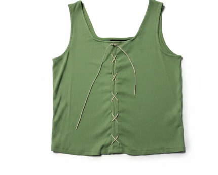 ONLY Green Ribbed Lace-Up Front Tank Top