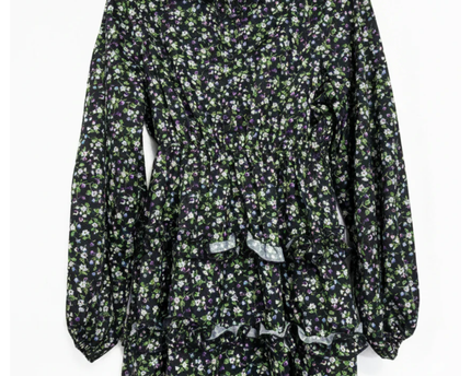 PrettyLittleThing Black Floral Tiered Mini Dress