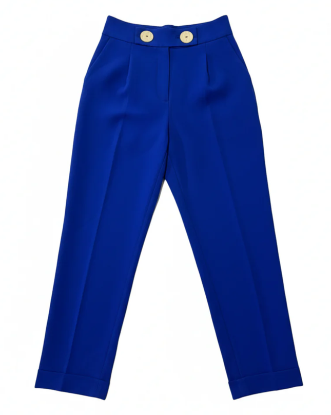 Zara High-Waisted Blue with Button Detail Tapered Trousers