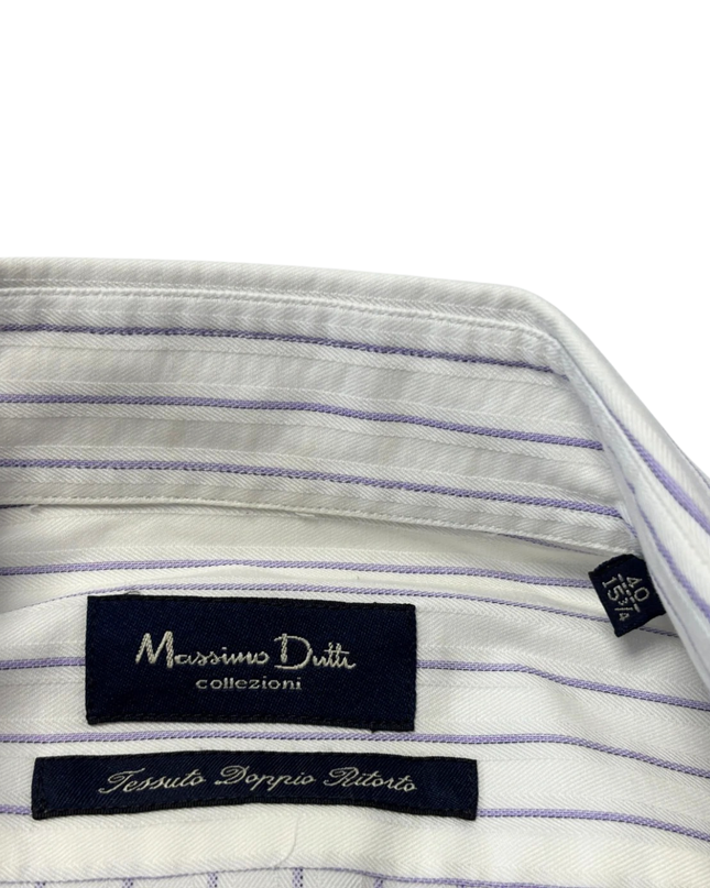 Massimo Dutti White/Purple Striped Cotton Dress Shirt