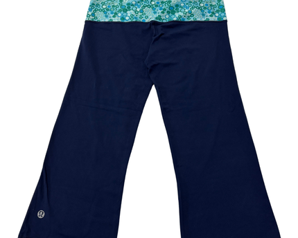 Lululemon Navy Blue Wide Leg Yoga Pants with Floral Waistband