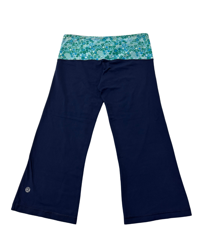 Lululemon Navy Blue Wide Leg Yoga Pants with Floral Waistband