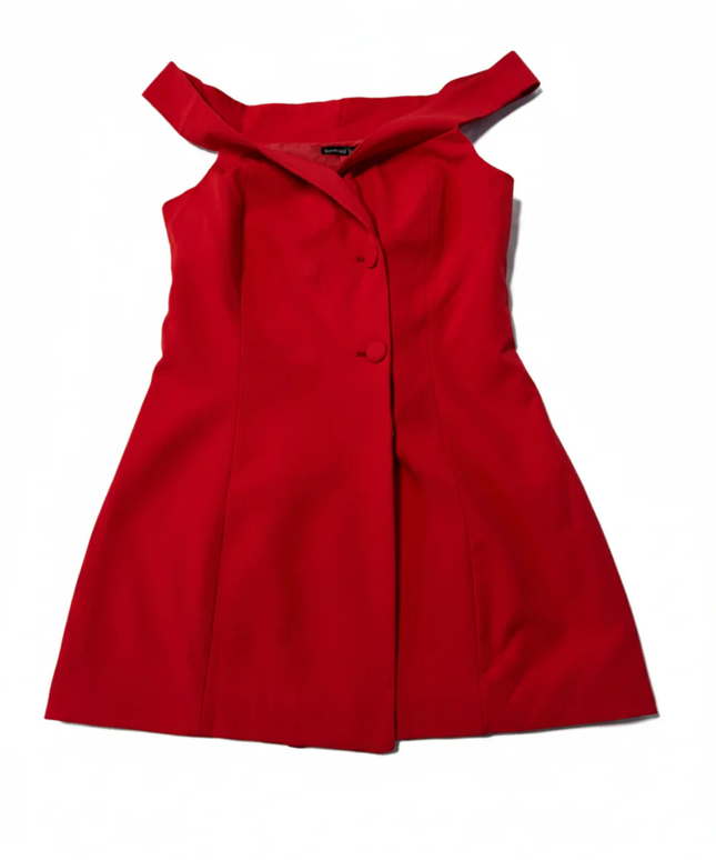 Boohoo Red Off-The-Shoulder Button Detail Blazer Mini Dress