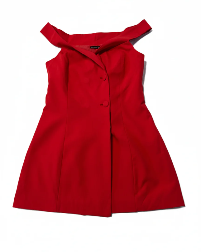 Boohoo Red Off-The-Shoulder Button Detail Blazer Mini Dress