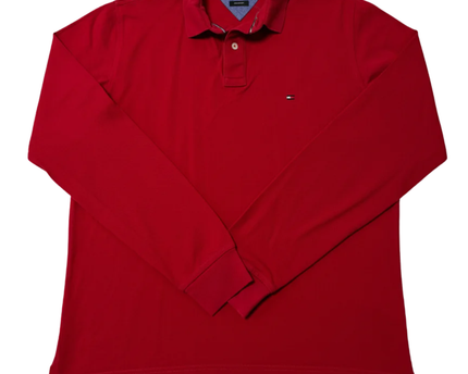 Tommy Hilfiger Red Long-Sleeve Cotton Polo Shirt