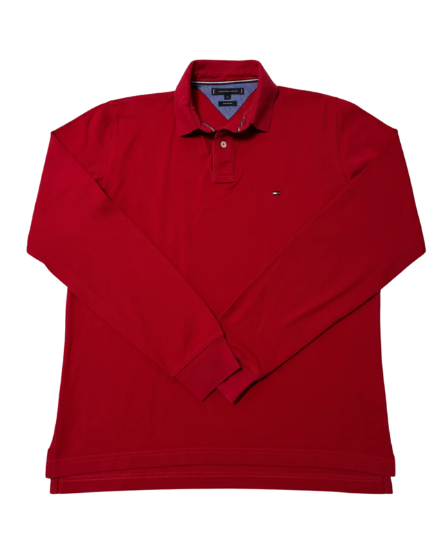 Tommy Hilfiger Red Long-Sleeve Cotton Polo Shirt