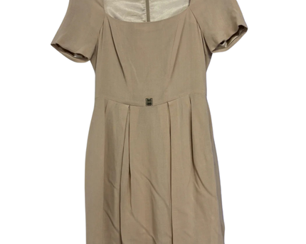 Elisabetta Franchi Beige Virgin Wool Blend Mini Dress with Fringe Hem