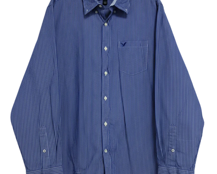American Eagle Blue and White Striped Button Down Shirt