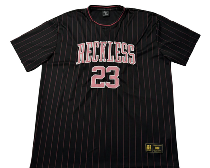 FSBN Black Pinstripe 'Reckless 23' Basketball Style Jersey
