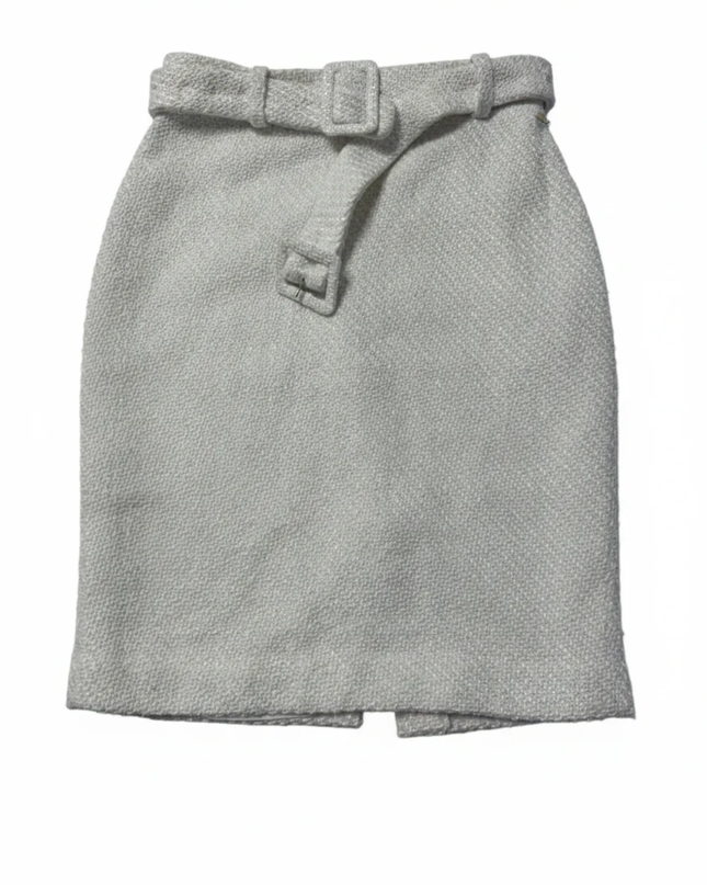 DKNY White Tweed Belted Pencil Skirt