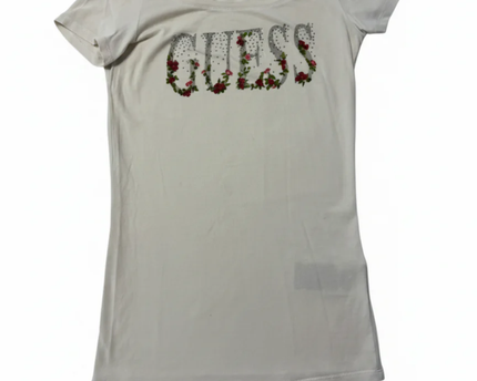Guess Cream Floral Embellished Graphic Tee