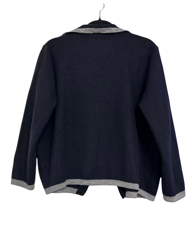 Burberry Black Vintage Knit Cardigan with Striped Trim
