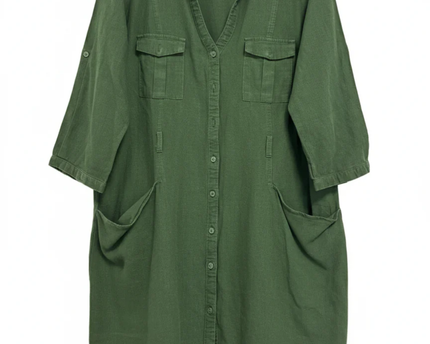 Mango Green Linen Blend Utility Shirt Dress