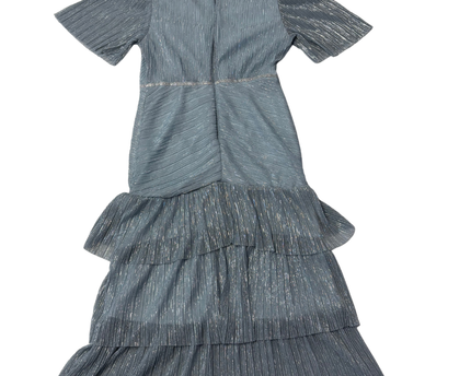 Motf Light Blue Metallic Pleated Tiered Midi Dress