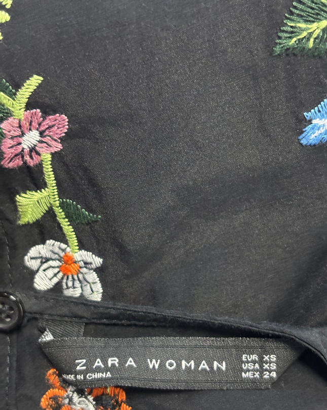 Zara Woman Black Floral Embroidered Mini Dress