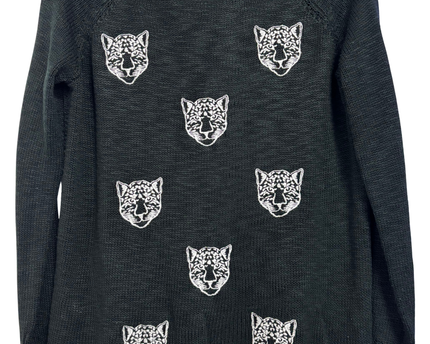 SUITEBLANCO Black Leopard Head Embroidered Knit Sweater
