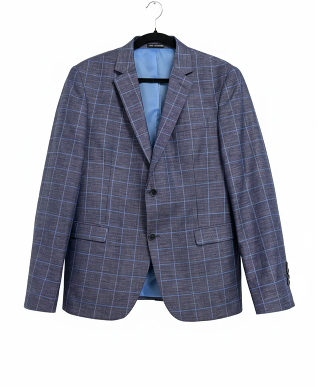 Jens Jakobsen Blue Checkered Linen Blend Blazer