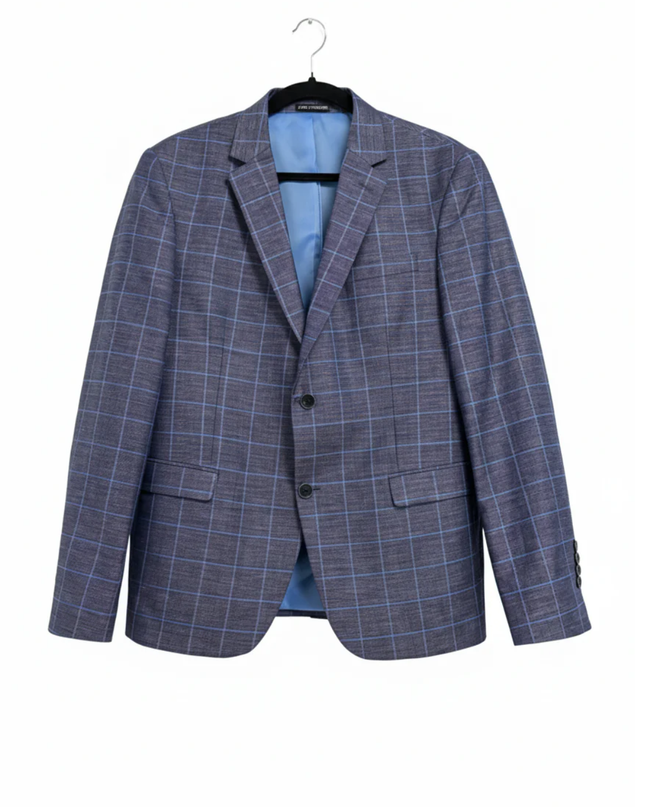 Jens Jakobsen Blue Checkered Linen Blend Blazer
