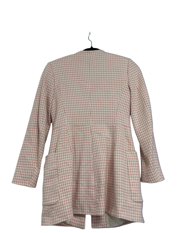 Zara Pink Houndstooth Longline Zippered Jacket