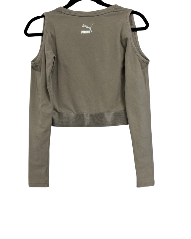 Puma Olive Cold-Shoulder Long Sleeve Crop Top