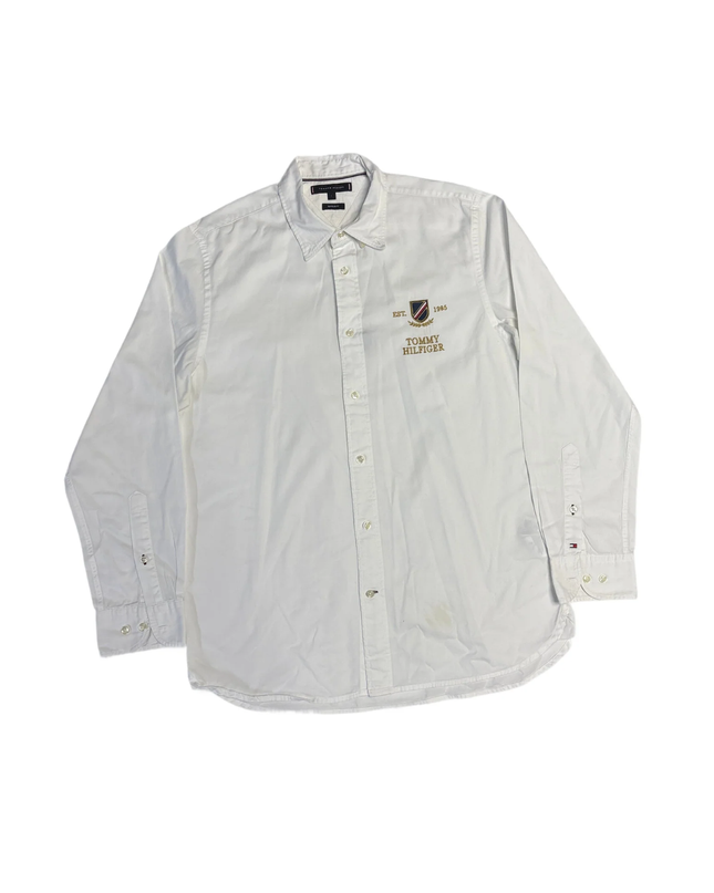 Tommy Hilfiger White Embroidered Crest Long Sleeve Shirt