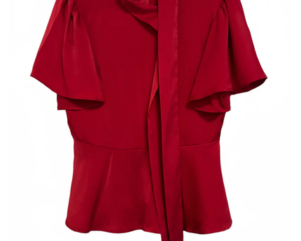 CeCe Red Flutter Sleeve Peplum Blouse