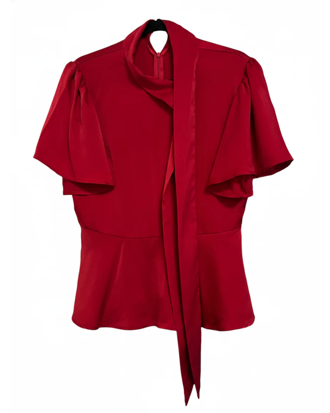 CeCe Red Flutter Sleeve Peplum Blouse