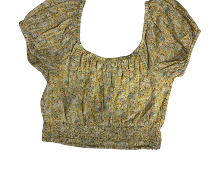 American Eagle Yellow Floral Puff Sleeve Crop Top