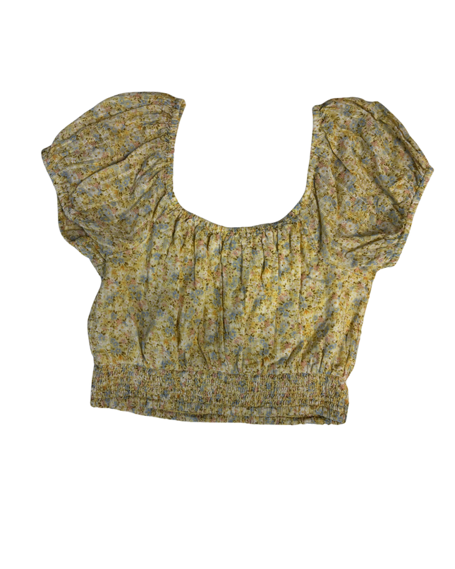 American Eagle Yellow Floral Puff Sleeve Crop Top