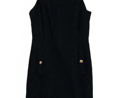 MNG Black Sleeveless Tweed Mini Dress with Frayed Trim