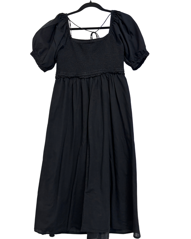Cotton On Black Smocked Puff Sleeve Midi Dress