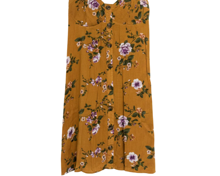 American Eagle Mustard Yellow Floral Button-Front Smocked Dress
