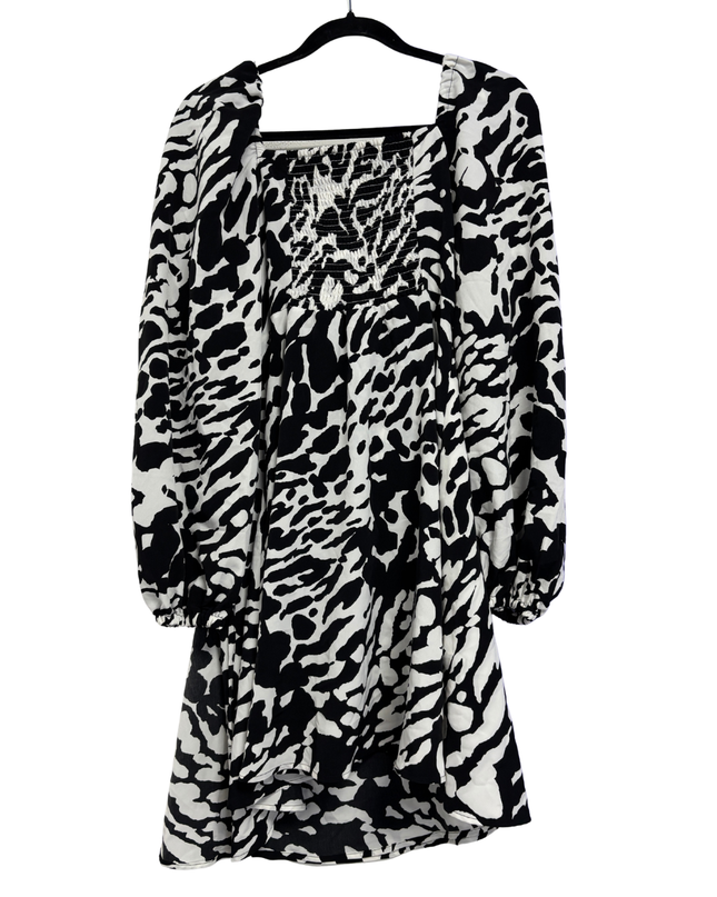 Karl Lagerfeld Black/White Abstract Print Long Sleeve Dress