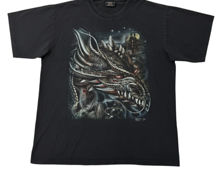 Rock Chang Black Fantasy Dragon Graphic T-Shirt XXL