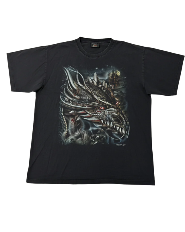 Rock Chang Black Fantasy Dragon Graphic T-Shirt XXL