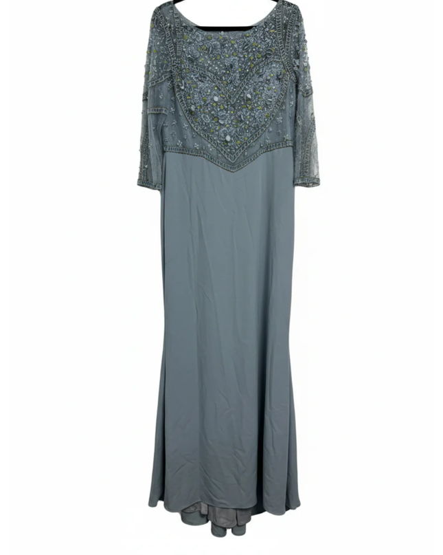 Terani Couture Blue Embellished Lace Evening Gown