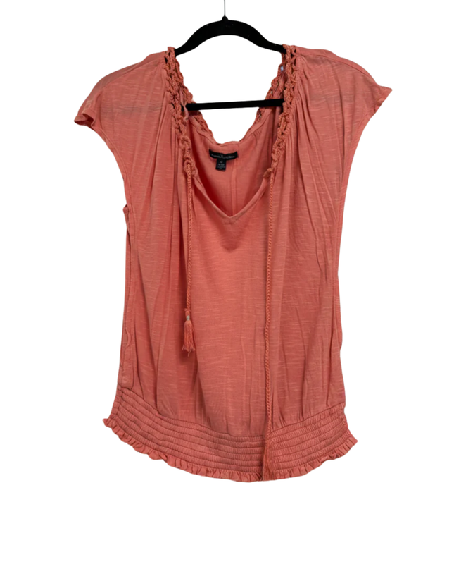 American Eagle Outfitters Coral Crochet Trim Smocked Hem Top