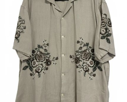 Abercrombie & Fitch Beige Floral Embroidered Linen Blend Shirt