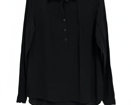 Iconic Black Viscose Bib-Front Long Sleeve Blouse