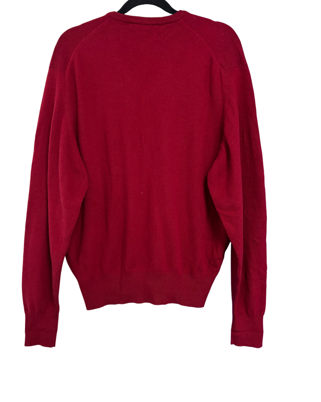 Vintage Burberry Red V-Neck Knit Sweater