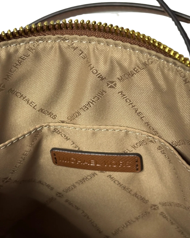 MICHAEL KORS Brown Saffiano Leather Dome Crossbody Bag