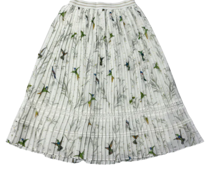 Ted Baker White Hummingbird Print Pleated Midi Skirt