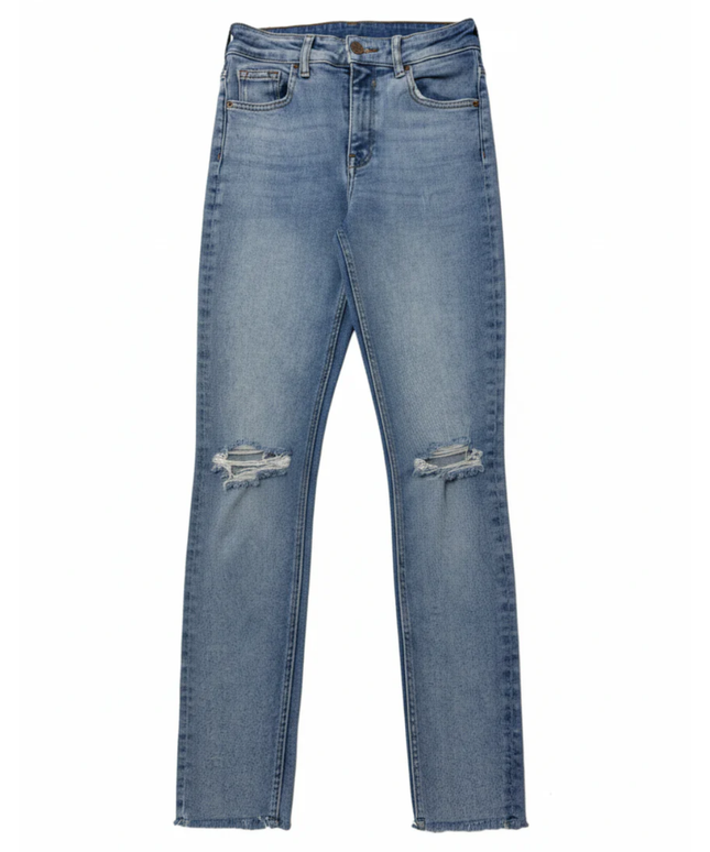 Bershka Blue High-Waisted Distressed Skinny Jeans