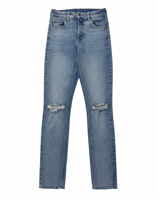 Bershka Blue High-Waisted Distressed Skinny Jeans