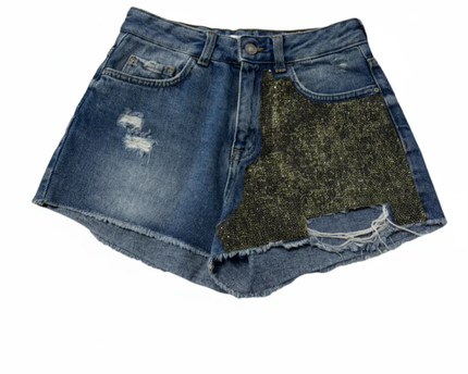 Zara Blue Distressed Embellished Denim Shorts