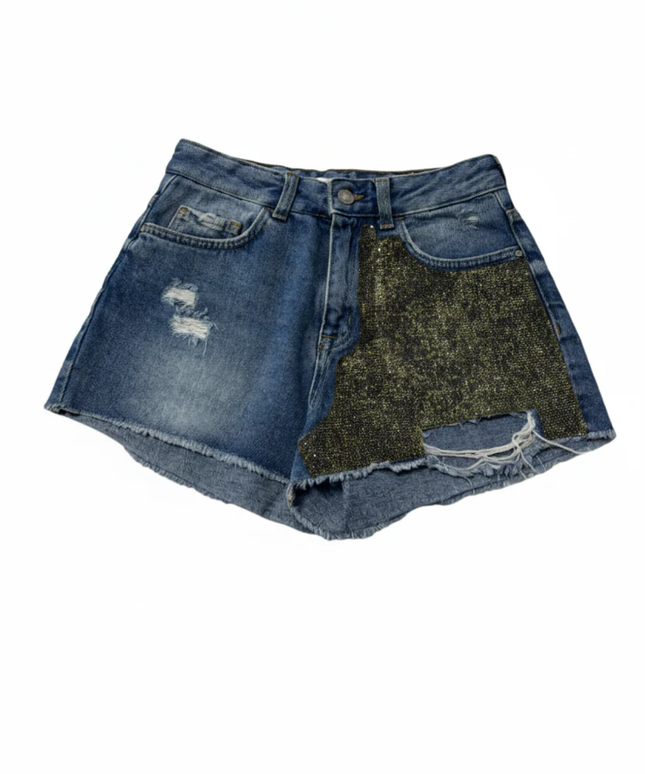 Zara Blue Distressed Embellished Denim Shorts